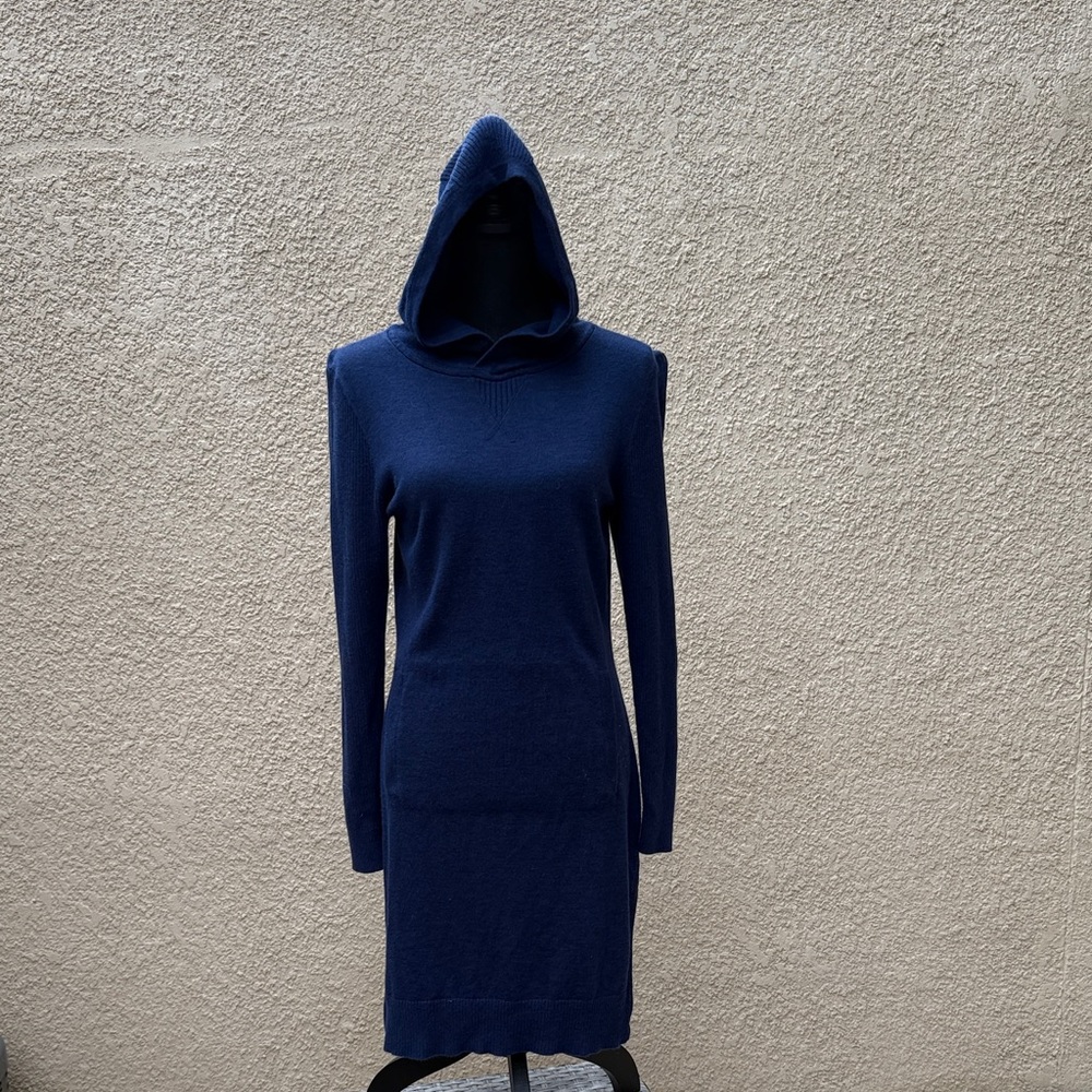 Navy Blue Hooded Sweater Dress